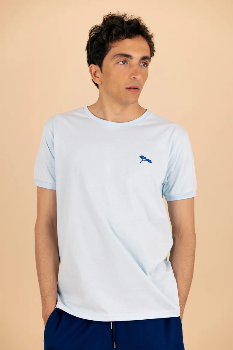 L'Authentique,T-shirt Col Rond bleu ciel, Homme en 100 % Coton Bio.