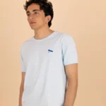 L'Authentique,T-shirt Col Rond bleu ciel, Homme en 100 % Coton Bio.