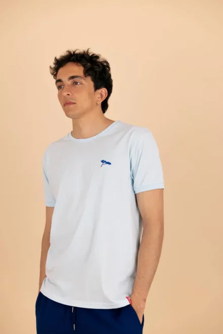 L'Authentique,T-shirt Col Rond bleu ciel, Homme en 100 % Coton Bio.
