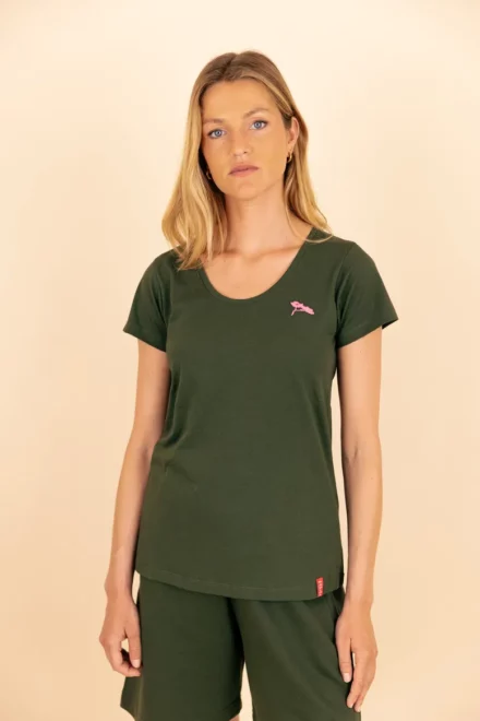 L'Épuré, T-shirt Col Rond Femme kaki, en Coton Bio.