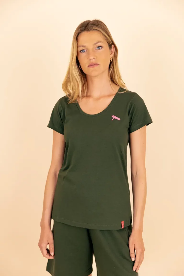 L'Épuré, T-shirt Col Rond Femme kaki, en Coton Bio.
