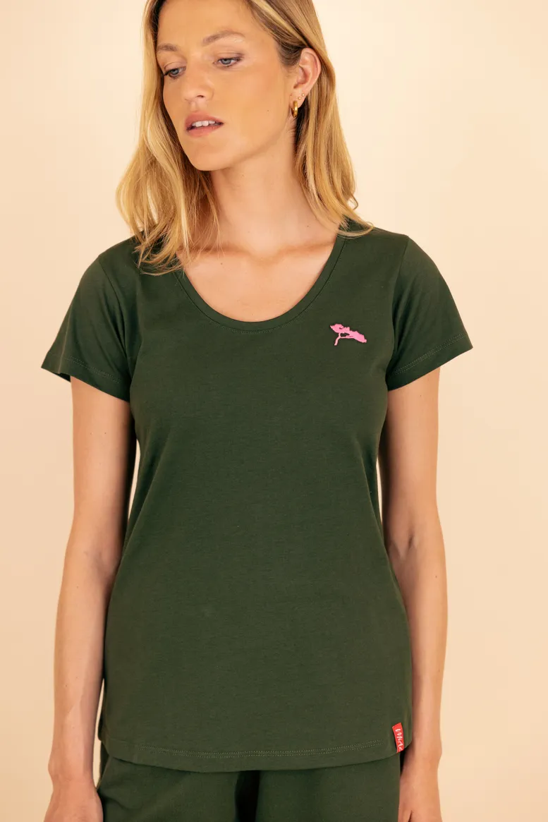 L'Épuré, T-shirt Col Rond Femme kaki, en Coton Bio.