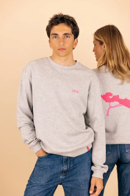 Le Pur, Sweat-shirt unisexe gris chiné et rose en coton bio & modal.