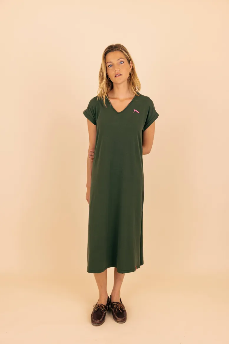 La robe brise d'été kaki, en coton et modal , 100% naturelle