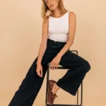 Le Zéphir — Pantalon noir à Pinces Femme en 100 % Lin