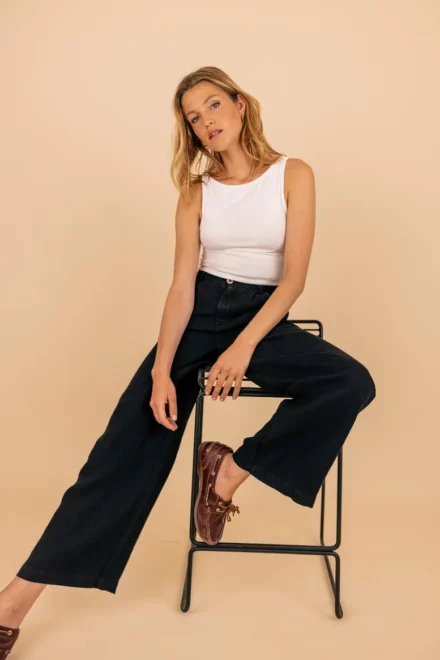 Le Zéphir — Pantalon noir à Pinces Femme en 100 % Lin
