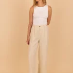Le Zéphir — Pantalon écru à Pinces Femme en 100 % Lin