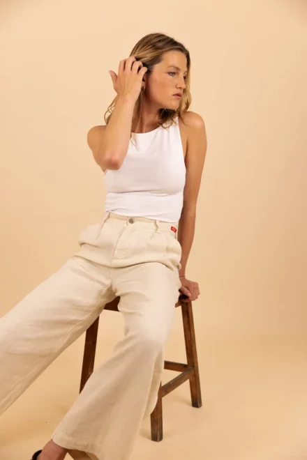 Le Zéphir — Pantalon écru à Pinces Femme en 100 % Lin