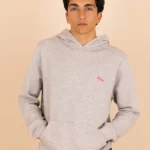 Le Complice, Hoodie, Gris et son Pin Rose en coton bio et modal.
