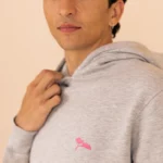 Le Complice, Hoodie, Gris et son Pin Rose en coton bio et modal.