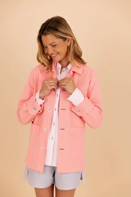 Veste de Meï , Notre veste de travail ,Unisexe, Rose en coton Bio.