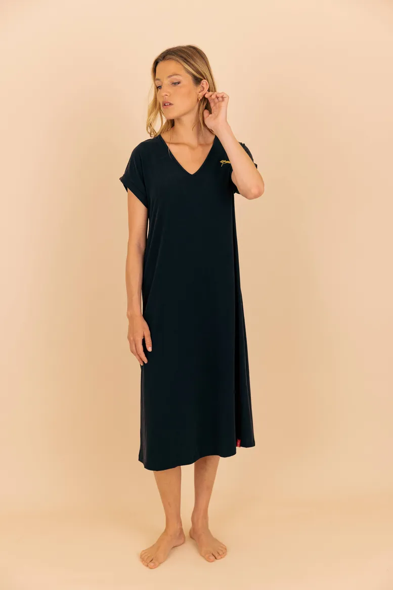 La Brise d'été, La robe noire, en coton et modal , 100% naturelle.