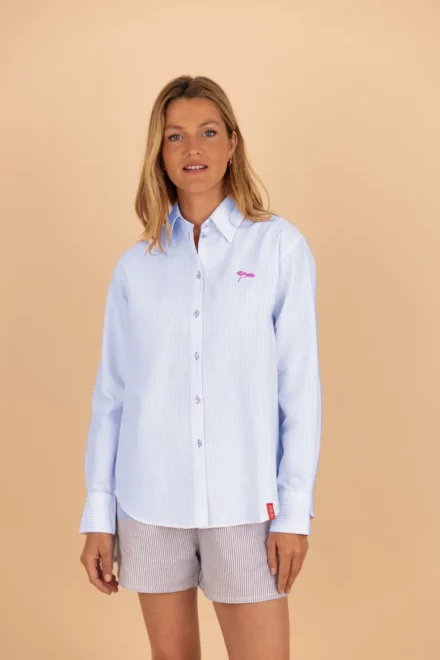 La Fraîcheur, Chemise Femme Rayée Bleue en Coton Oxford.